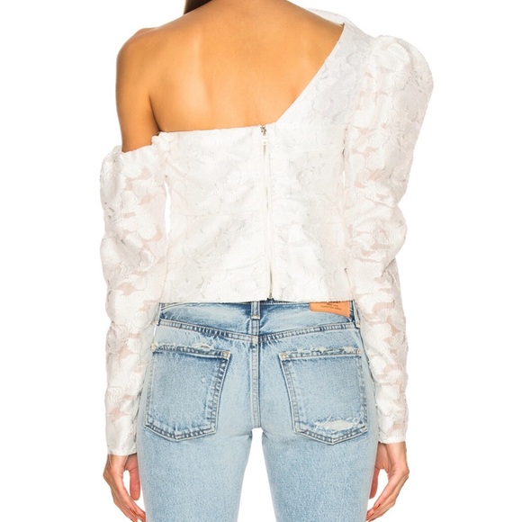 Self Portrait Floral Fil Coupe white off shoulder ruffle top 0 - Picture 3 of 11